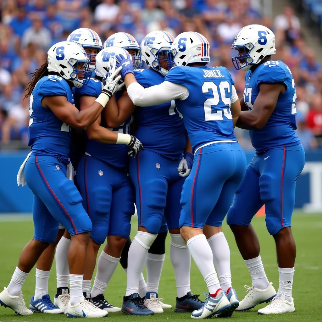 European American Football Team Celebrating