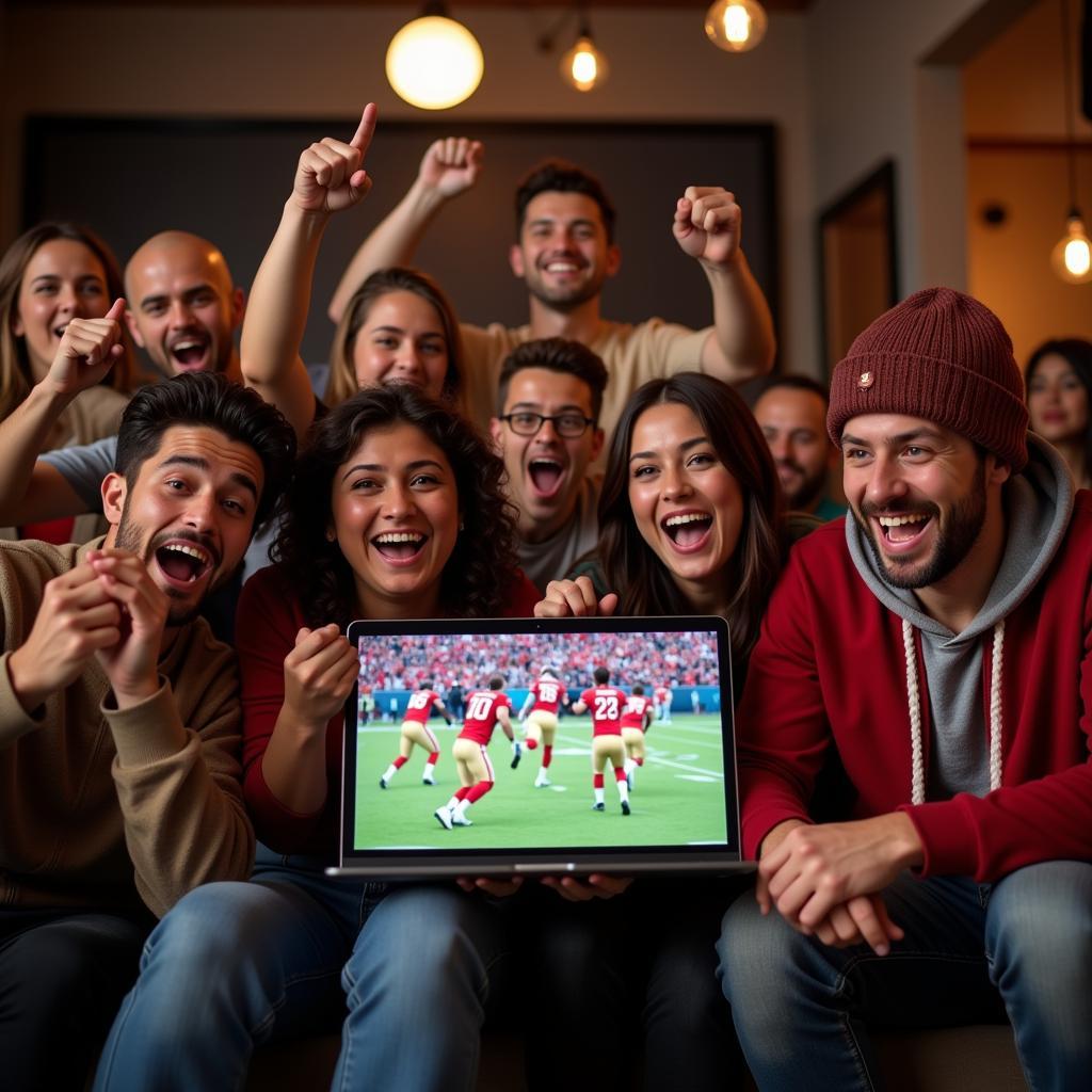 49ers fans cheering while watching live football stream