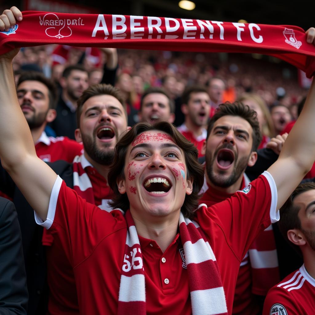 Aberdeen football fans celebrating a goal