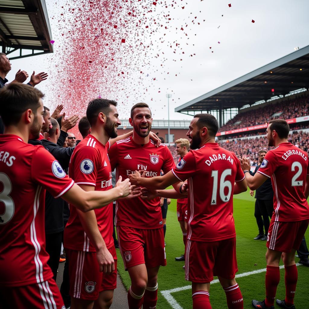 Aberdeen football match celebration on the pitch