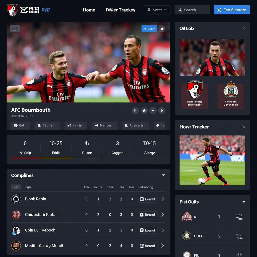 Live score website featuring AFC Bournemouth match