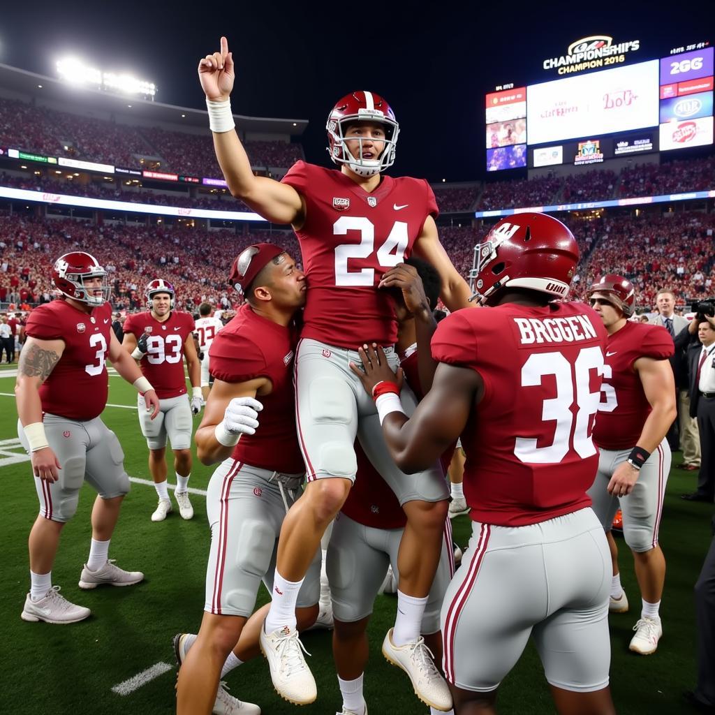 Alabama players celebrate their victory.