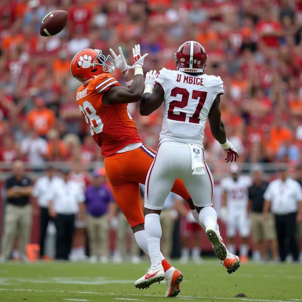 Clemson defender intercepts pass against Alabama