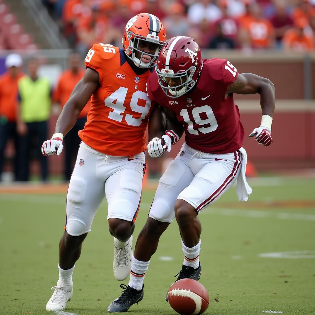 Cầu thủ Alabama và Clemson tranh chấp bóng