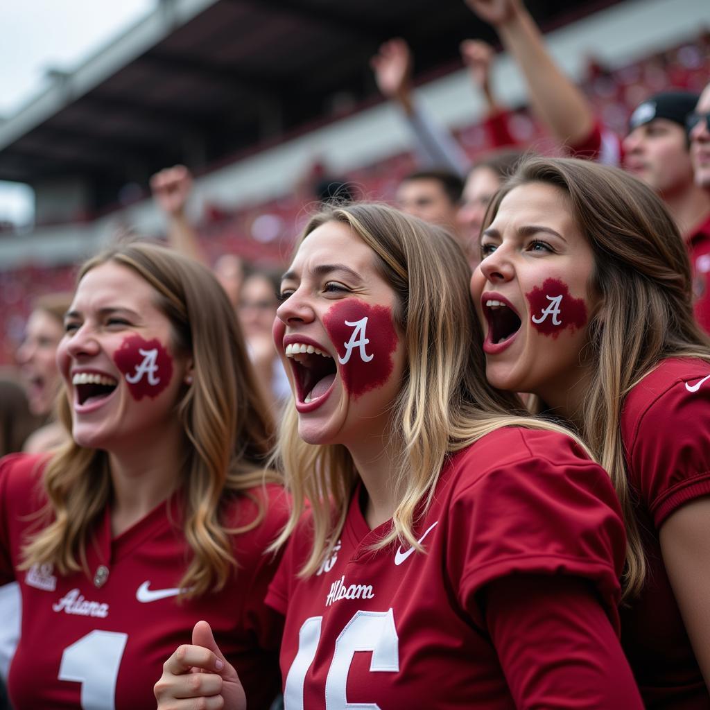 Alabama football fans erupting in celebration after a touchdown