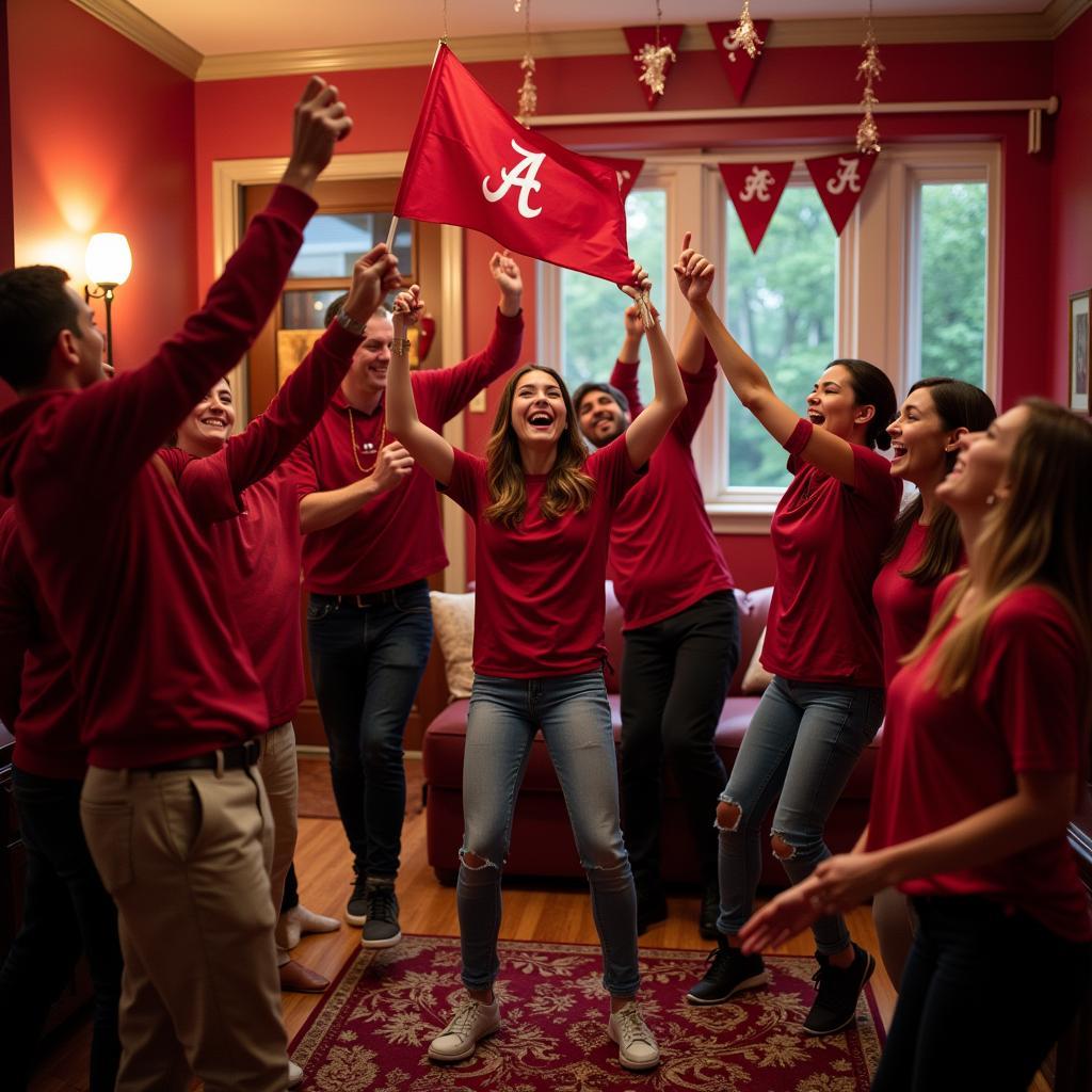 Alabama Football Fans Celebrating Touchdown at Watch Party