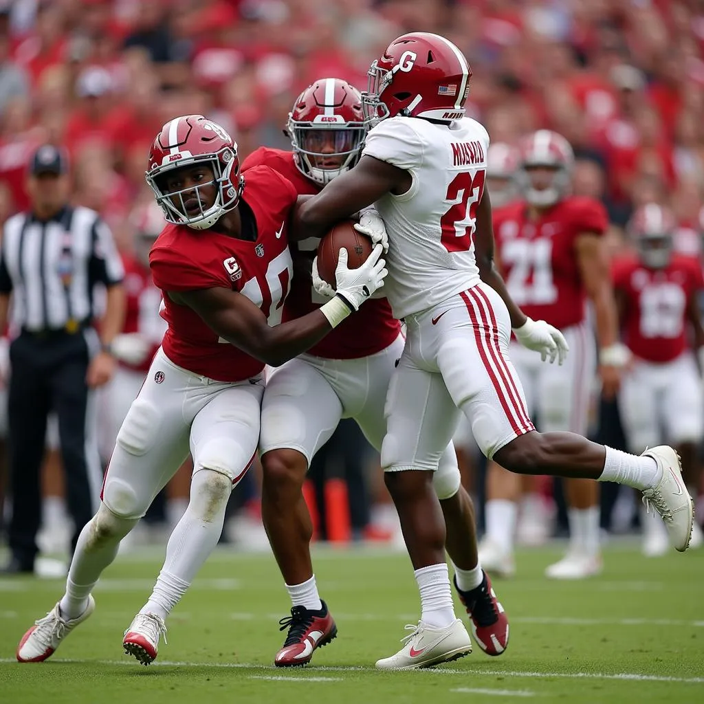 Alabama and Georgia Players Battling for the Ball