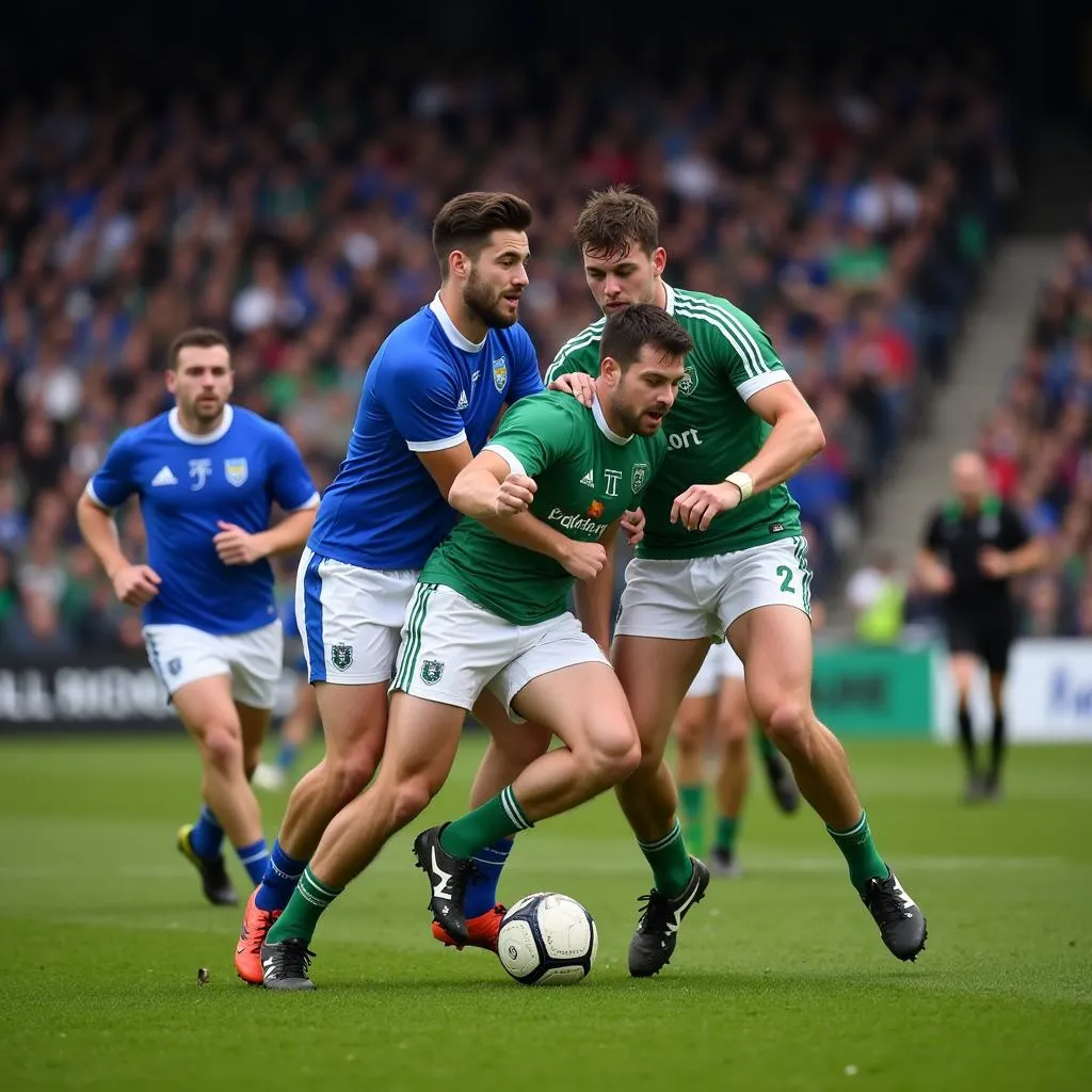 Dublin and Kerry players battle for possession during the 2019 All Ireland Football Final.