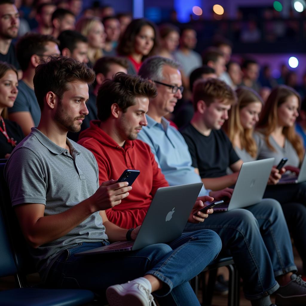 Fans watching American football game on their devices