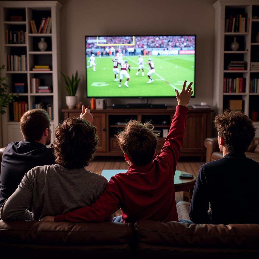 Group of friends watching American Football game together