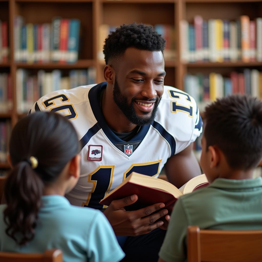 American Football Player Reading to Children