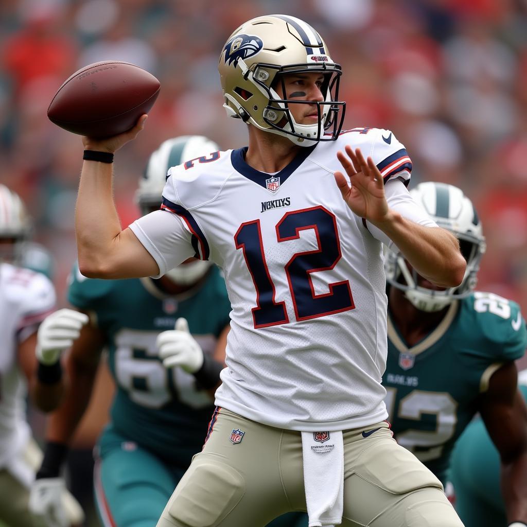 American football quarterback throwing the ball