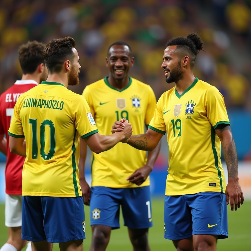 Post-match handshake between Austrian and Brazilian players