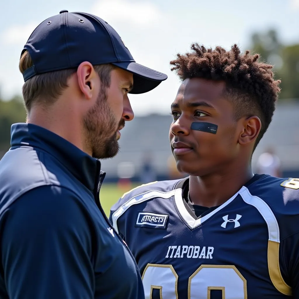 Apopka High School football coach mentoring a player