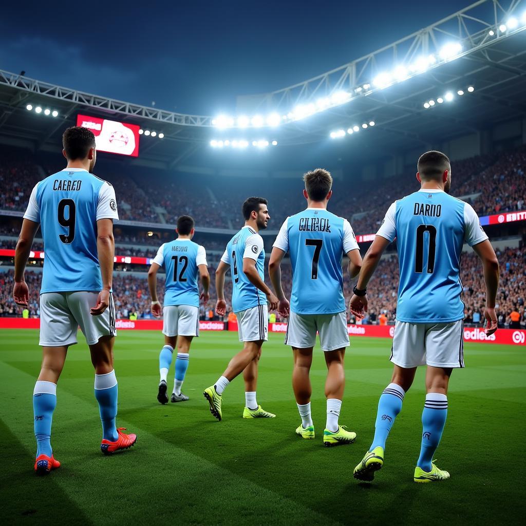 Argentina and Russia players warming up before the game