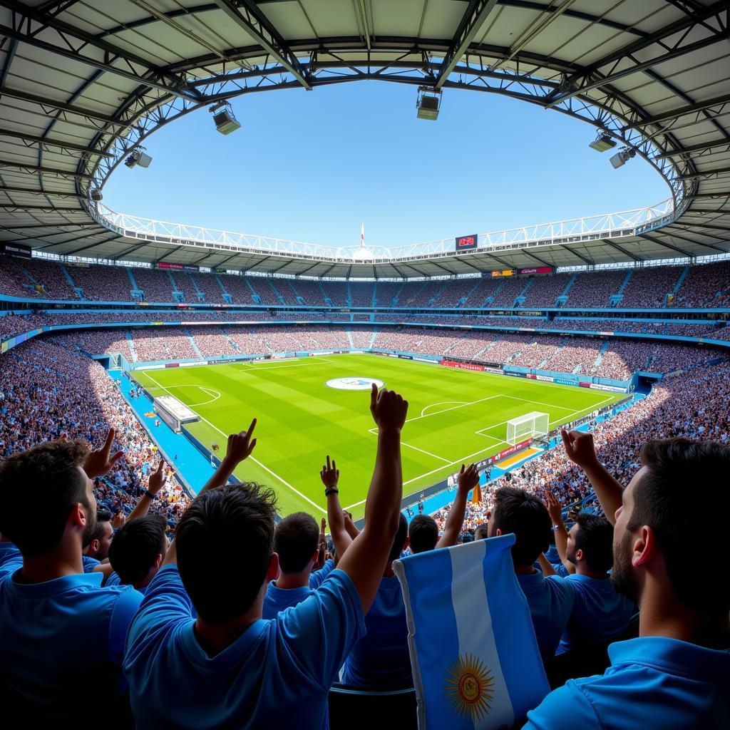 Passionate fans cheering during the Argentina vs. Venezuela match