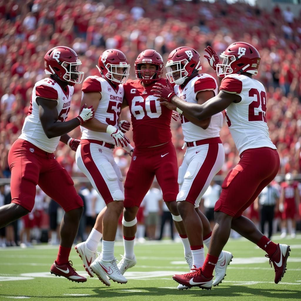 Arrowhead High School football players celebrating a touchdown