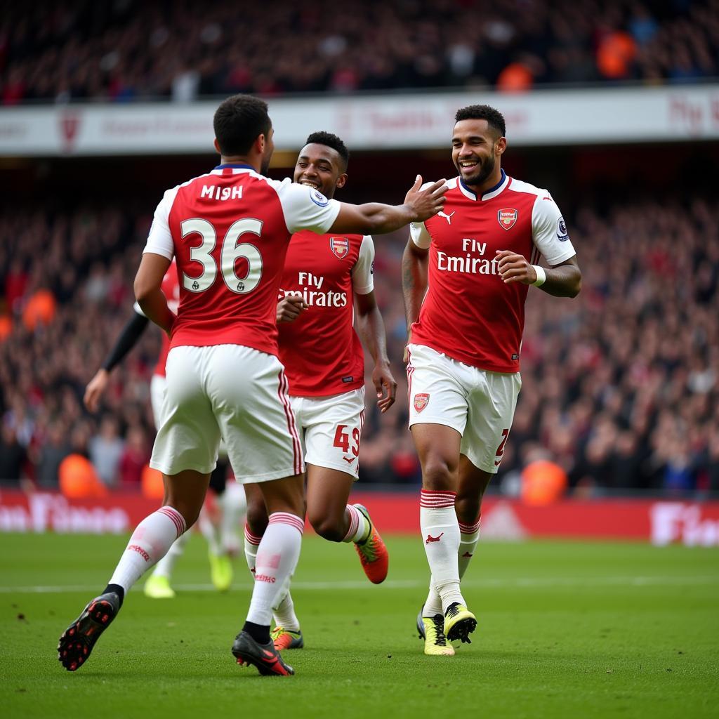 Arsenal players celebrating a goal