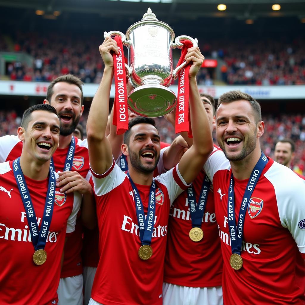 Arsenal players celebrating their FA Cup triumph in 2015