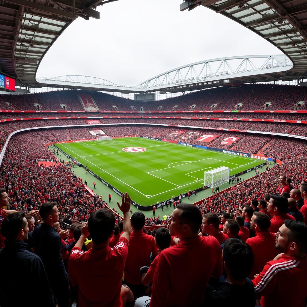 Arsenal fans cheering at Emirates Stadium