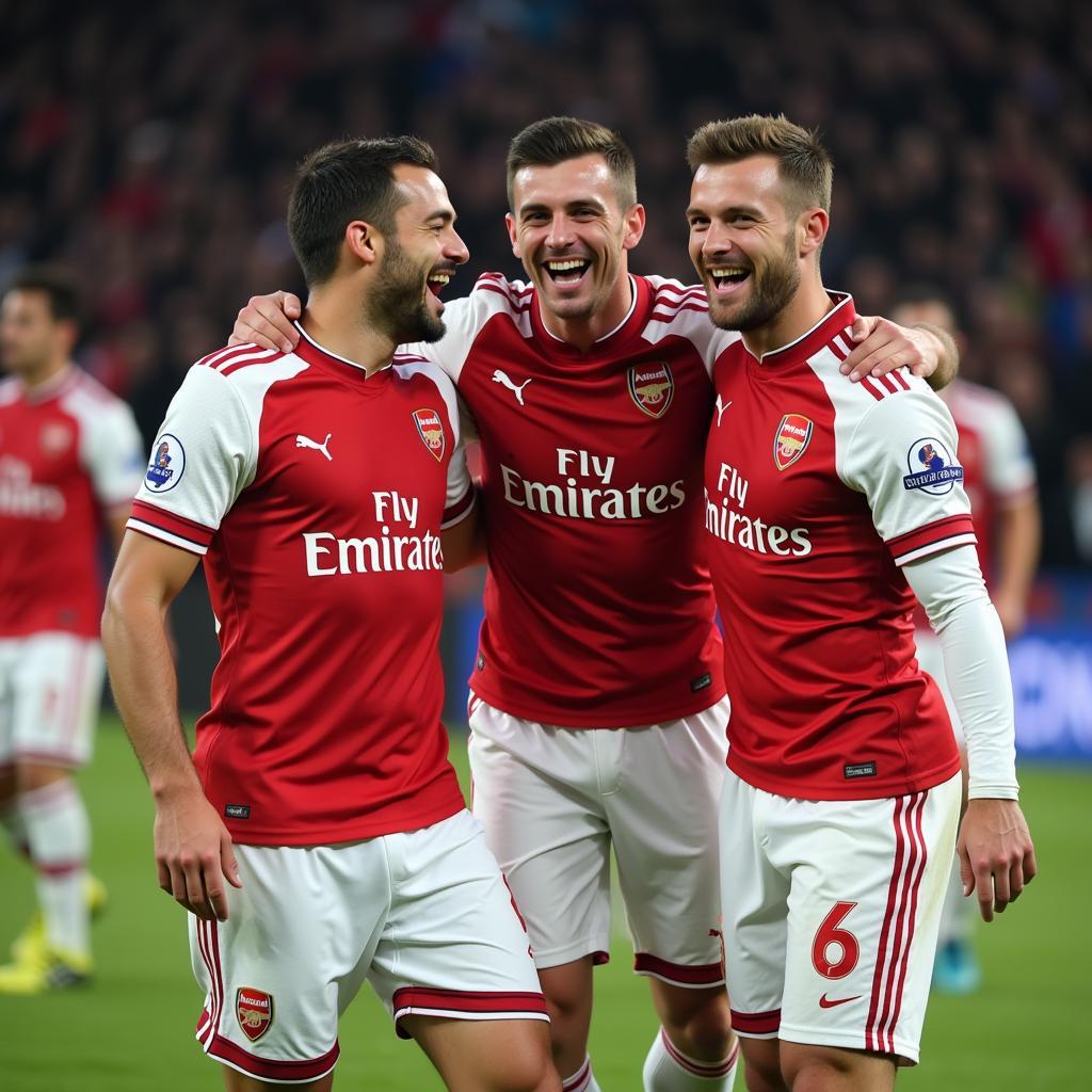 Arsenal player celebrating a goal with teammates