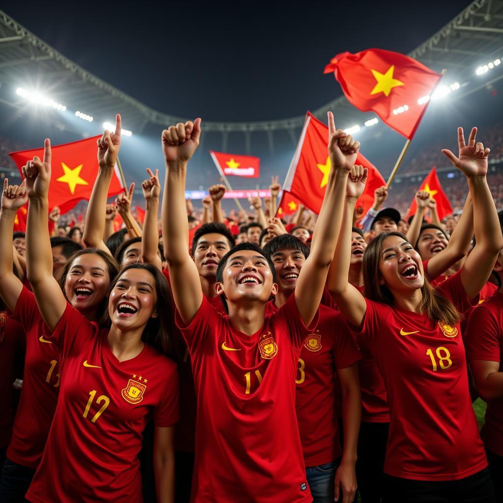 Cổ động viên Việt Nam ăn mừng chiến thắng của U23 Việt Nam tại ASIAD 2018