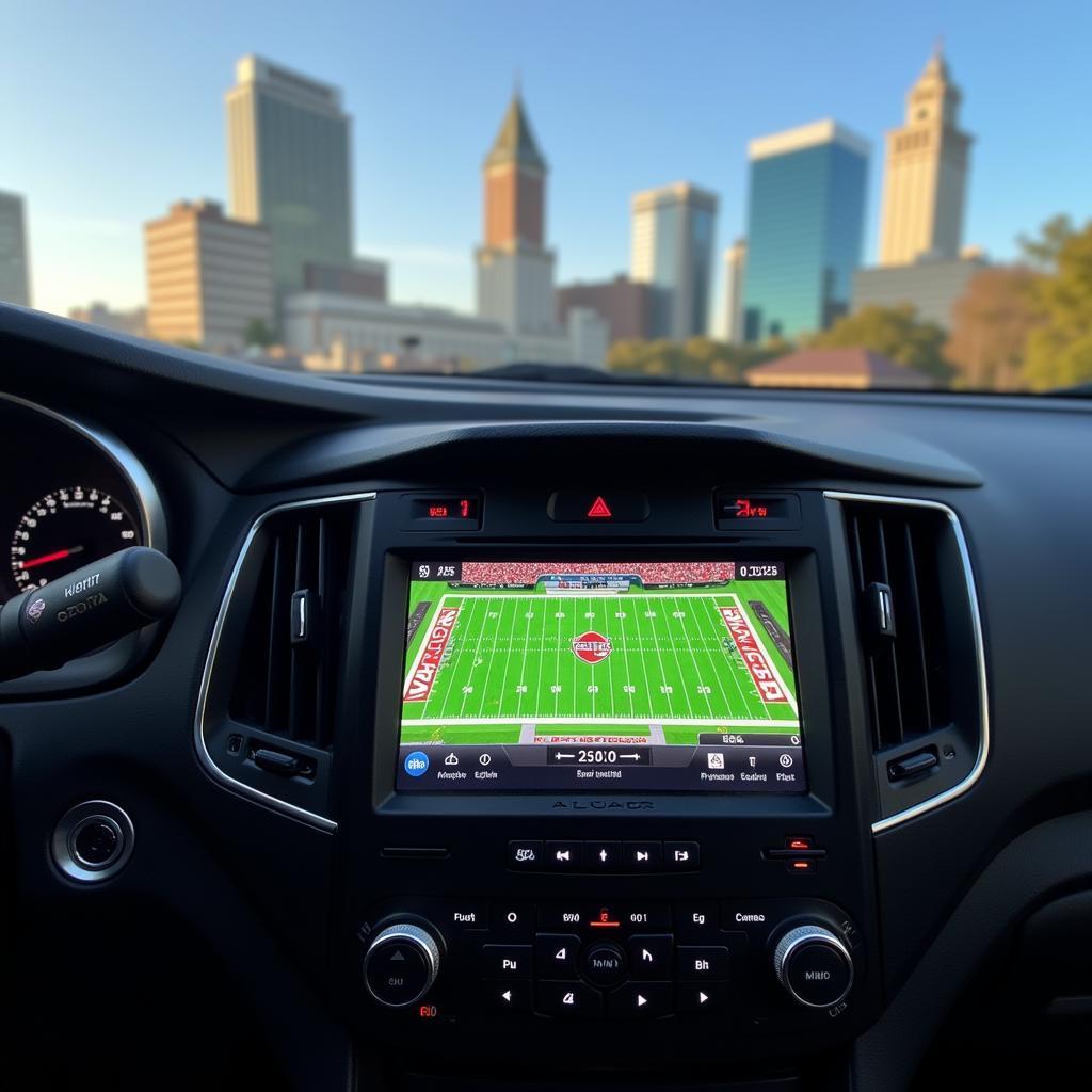 Listening to Atlanta Falcons live radio broadcast in a car