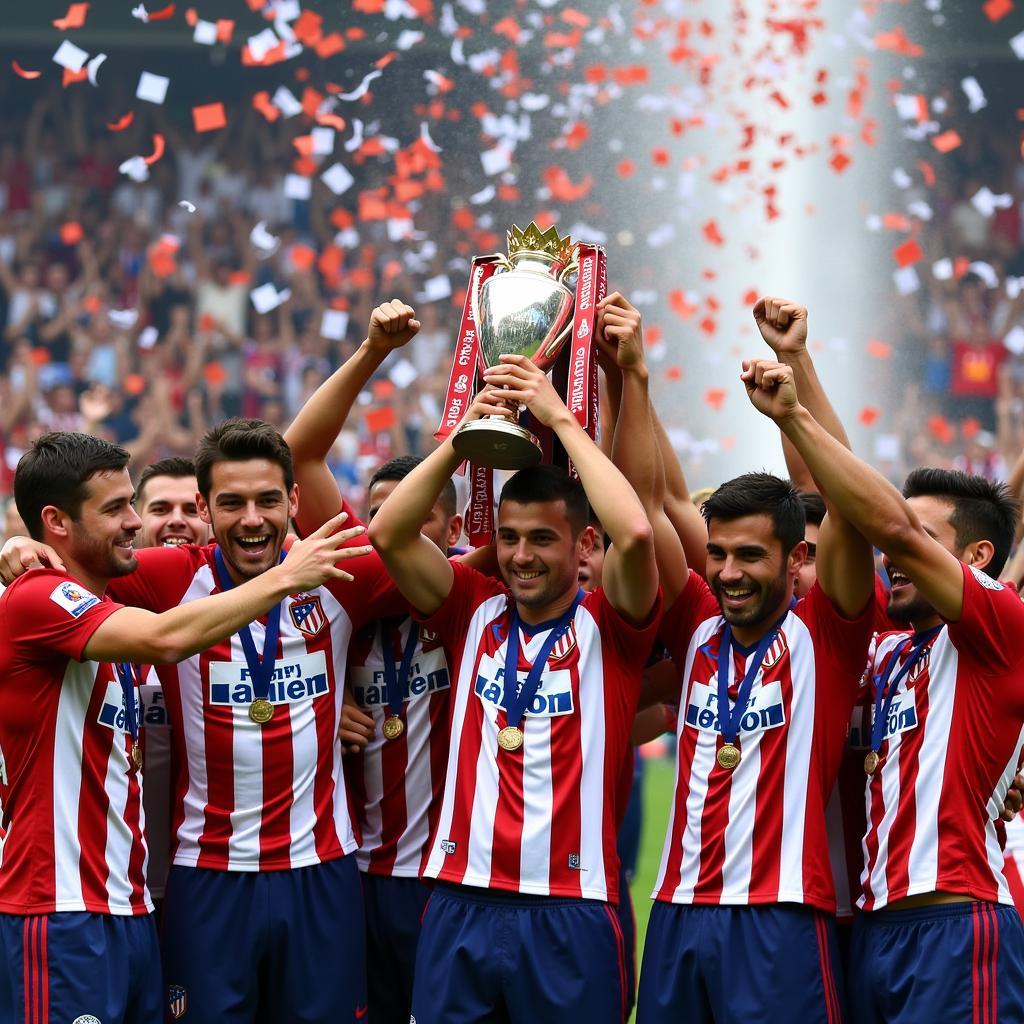 Atletico Madrid players celebrating their La Liga title win