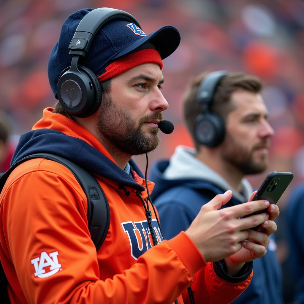 Auburn Football Fan Listening on Phone