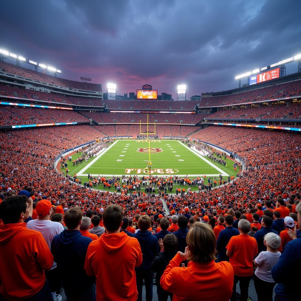 Auburn football fans cheering in the stadium