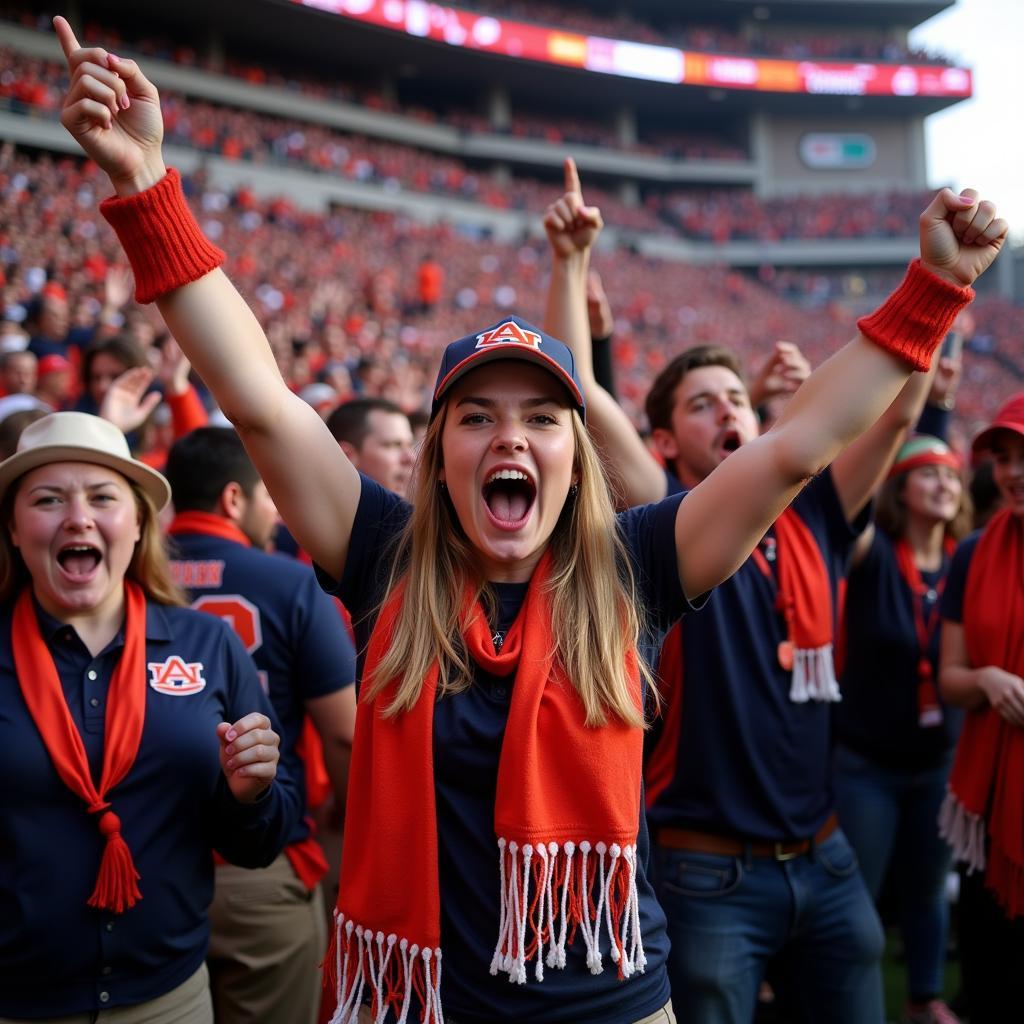 Auburn football fans celebrating a touchdown