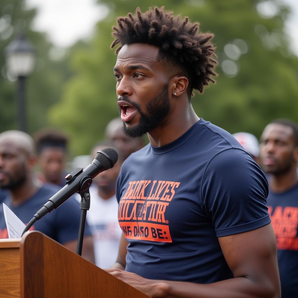 Auburn football player giving a speech about Black Lives Matter