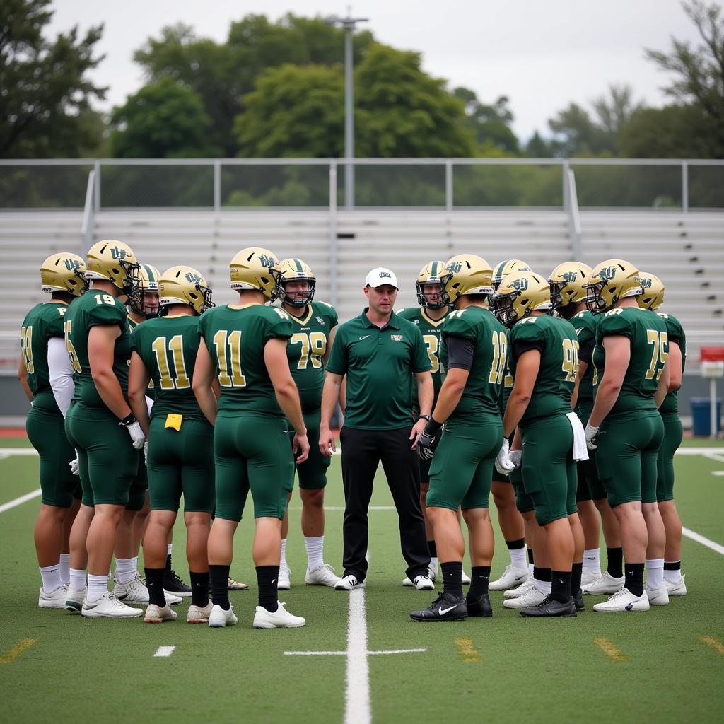 Ballinger Bearcat football team huddled during a game