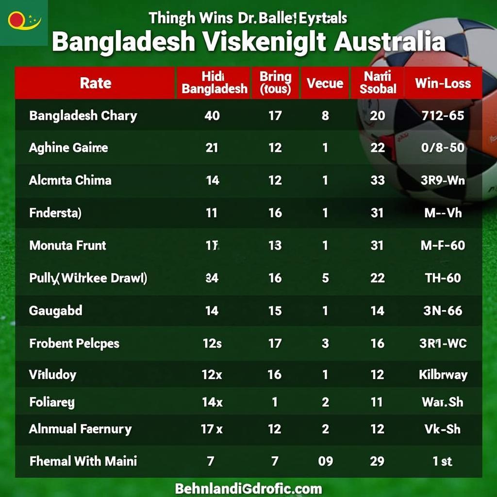 Lịch Sử Đối Đầu Bangladesh - Australia