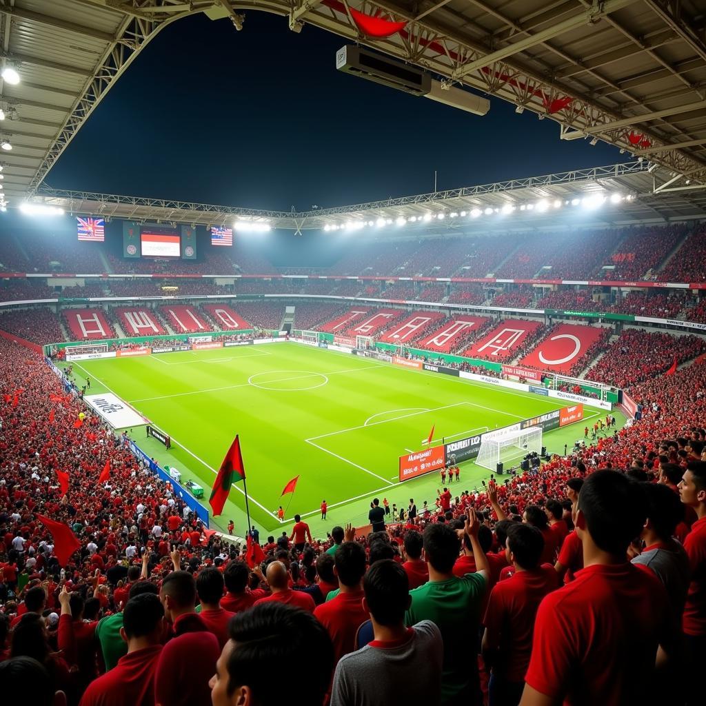 Bangladeshi football fans cheering enthusiastically in the stands