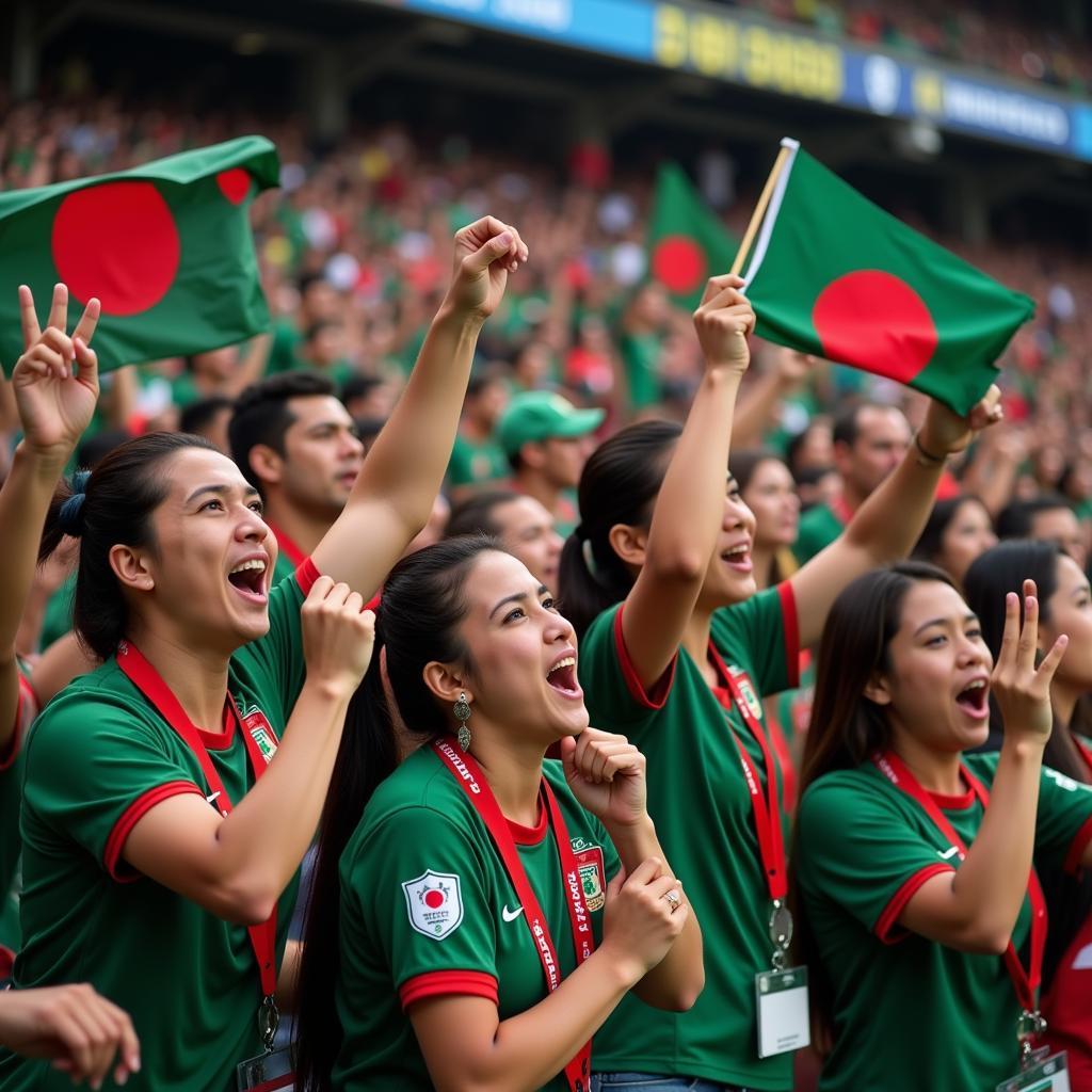 Bangladesh football fans celebrating a goal.