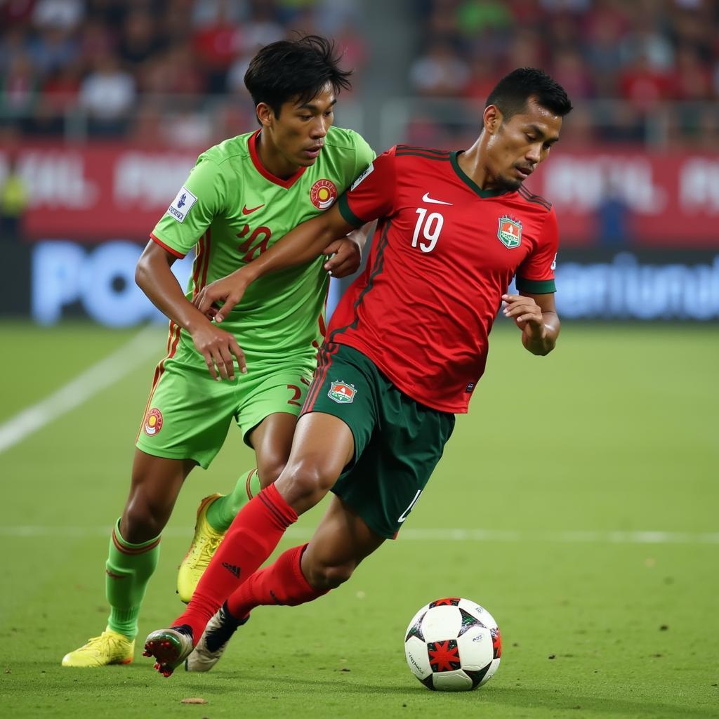 A Bangladeshi football player in action during a match.