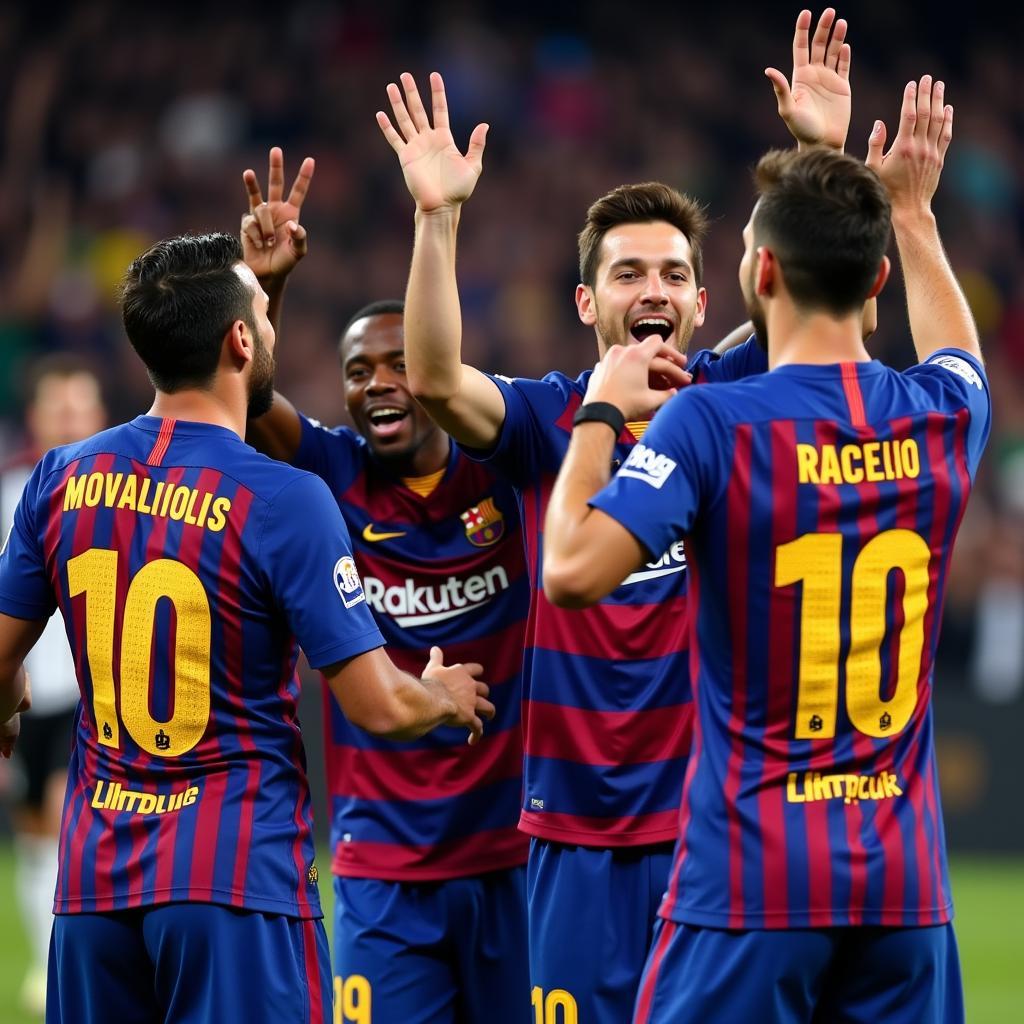 Barcelona players celebrating a goal