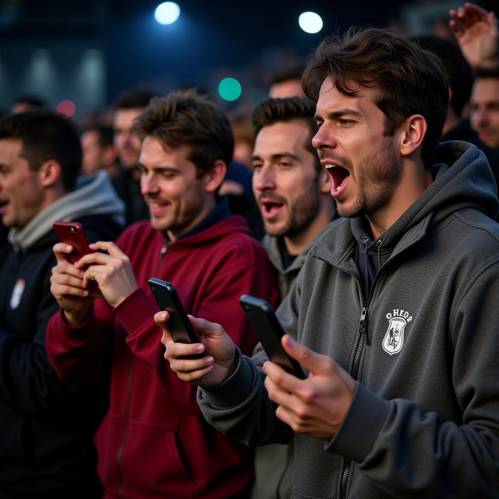 Fans checking live scores on mobile