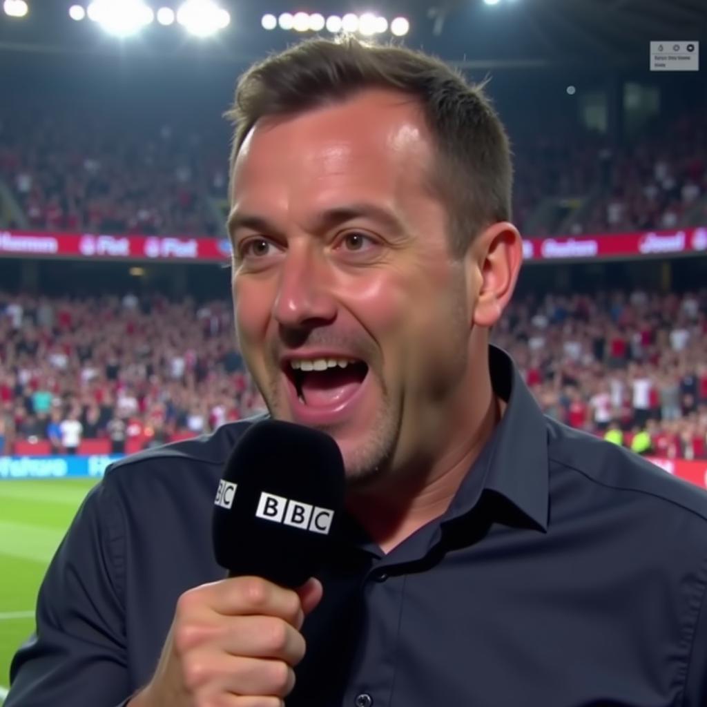 BBC Reporter Celebrating a Goal