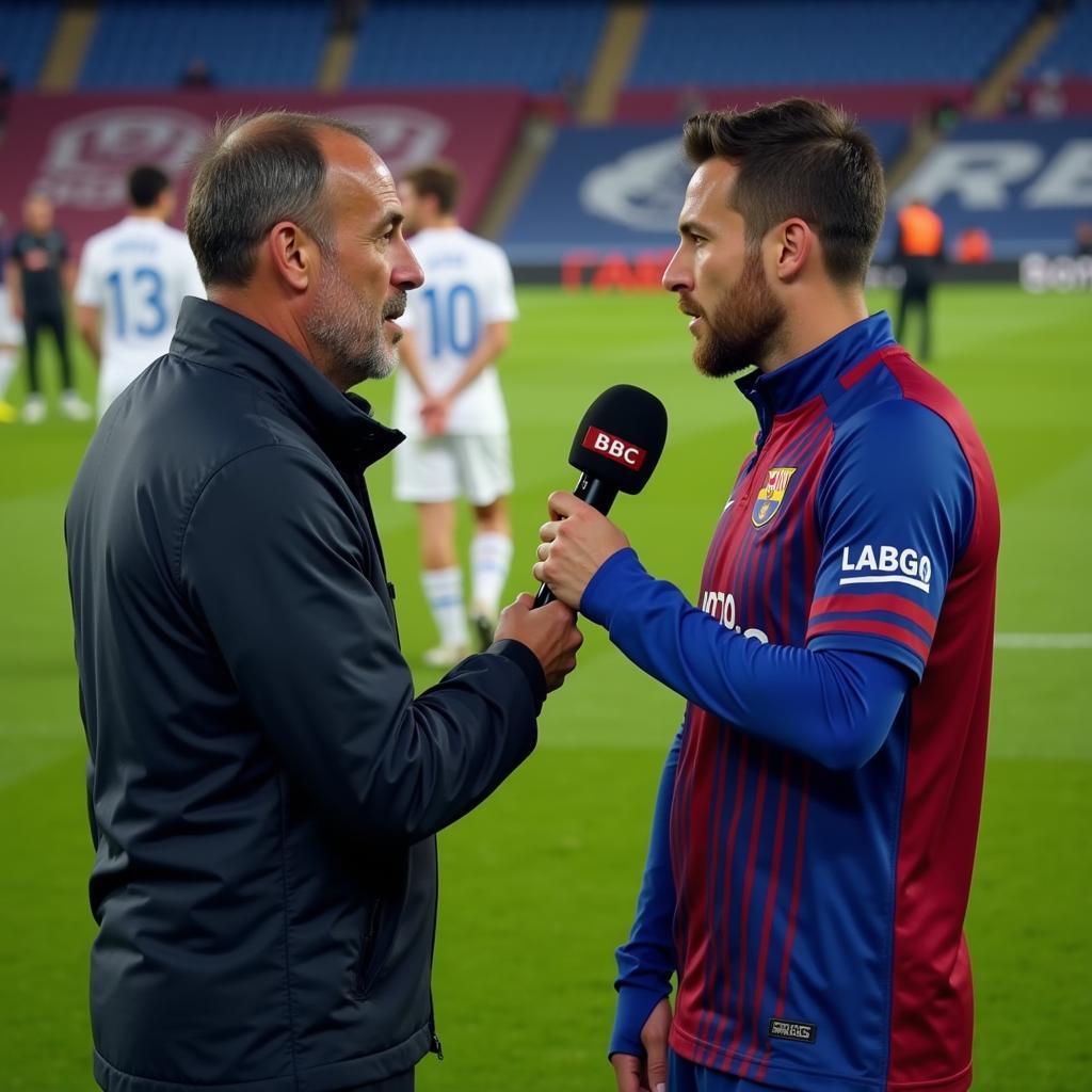 BBC Reporter Interviewing Football Coach