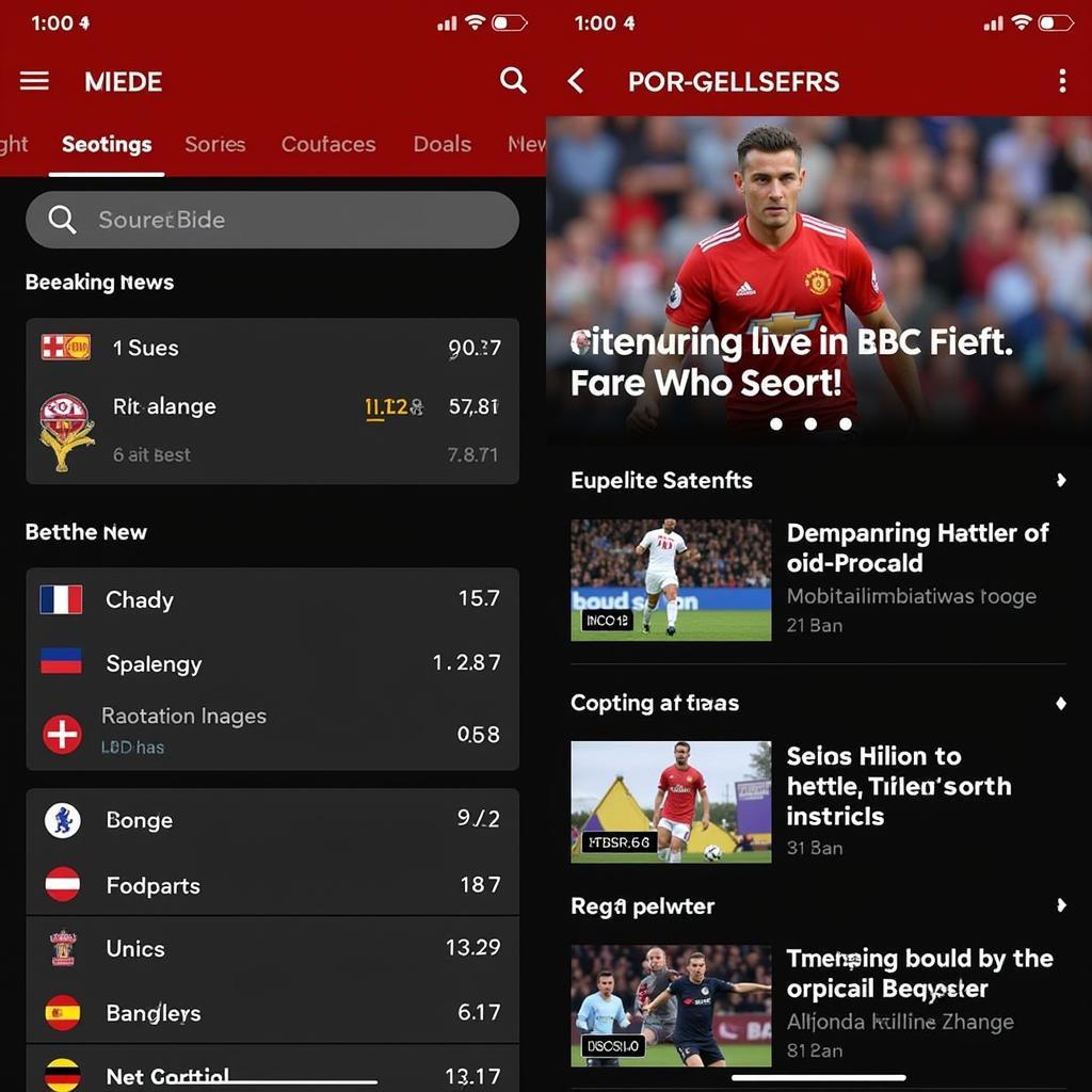 BBC Sport App Giao Diện