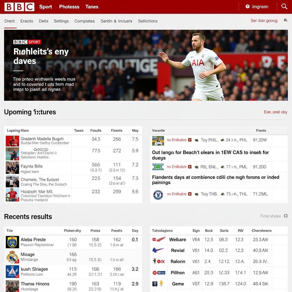 BBC Sport Website Fixtures and Results