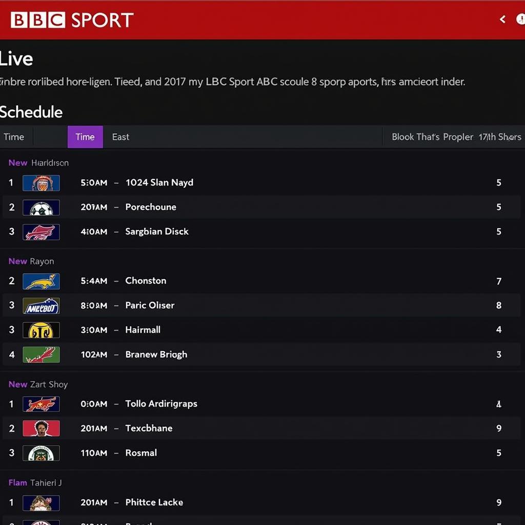 BBC Sport Website Live Football Schedule