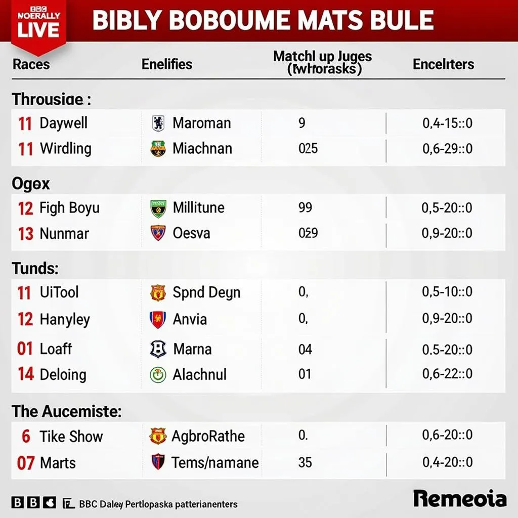 BBC Today Live Football Match Schedule