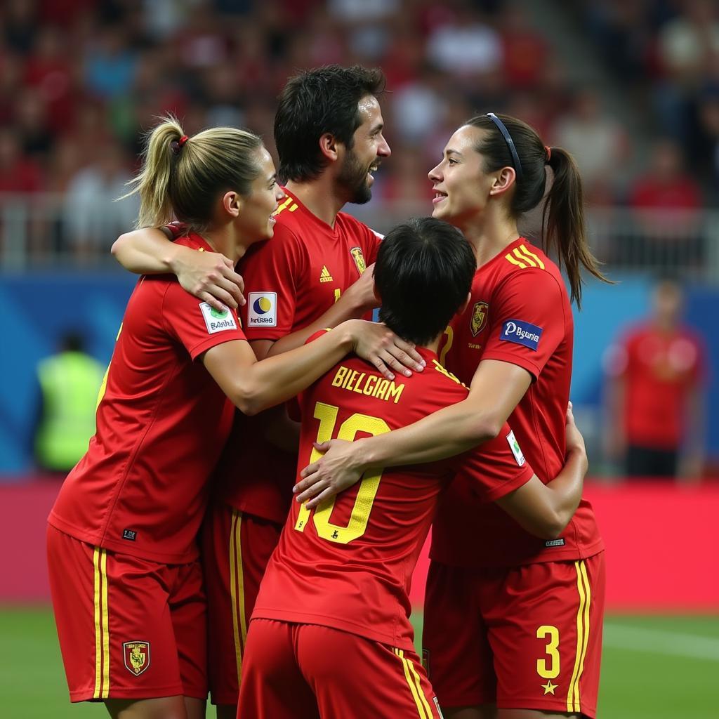 Belgian players celebrate their victory over Japan