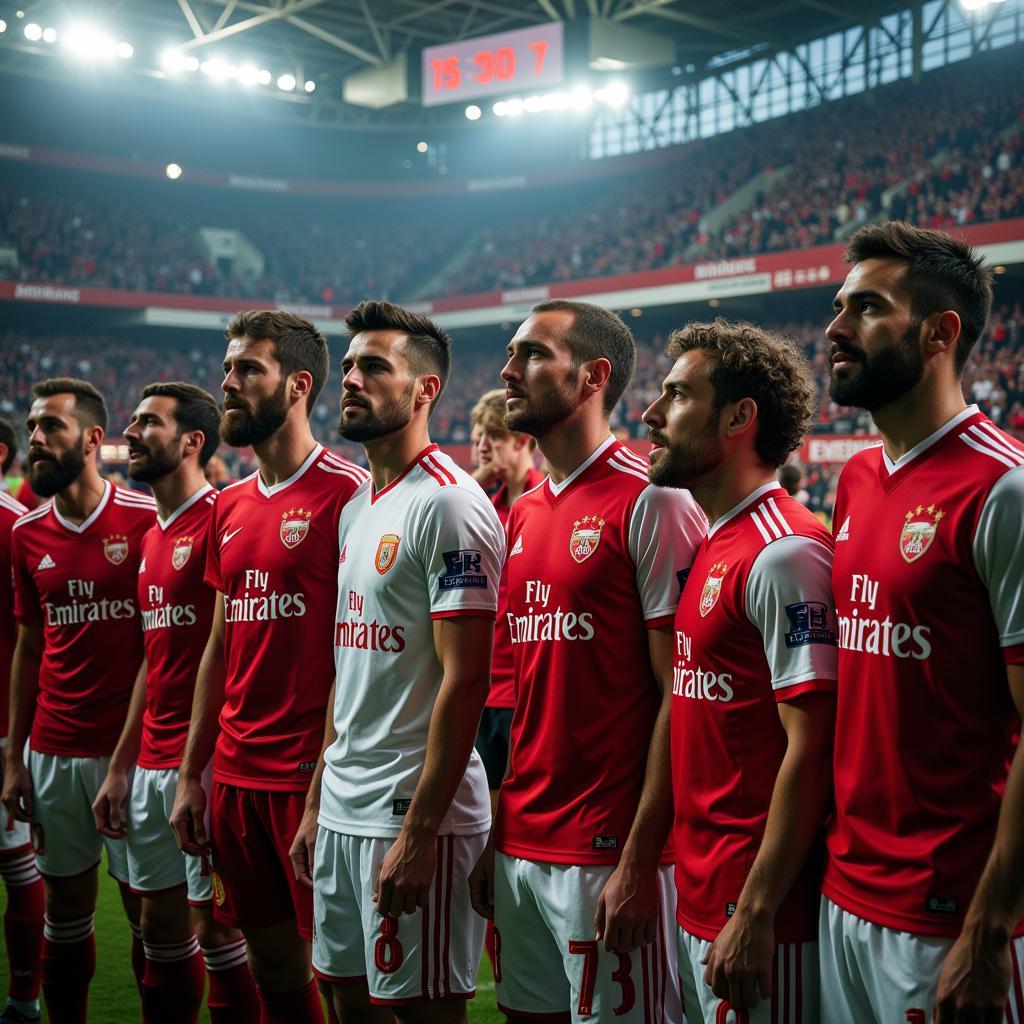 Belgium and Japan players line up for the national anthems