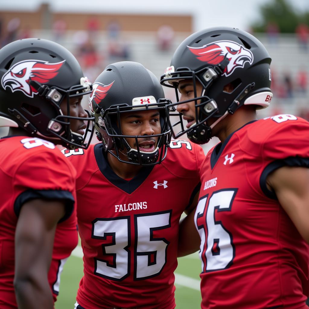 Bishop Dunne Falcons celebrating a touchdown