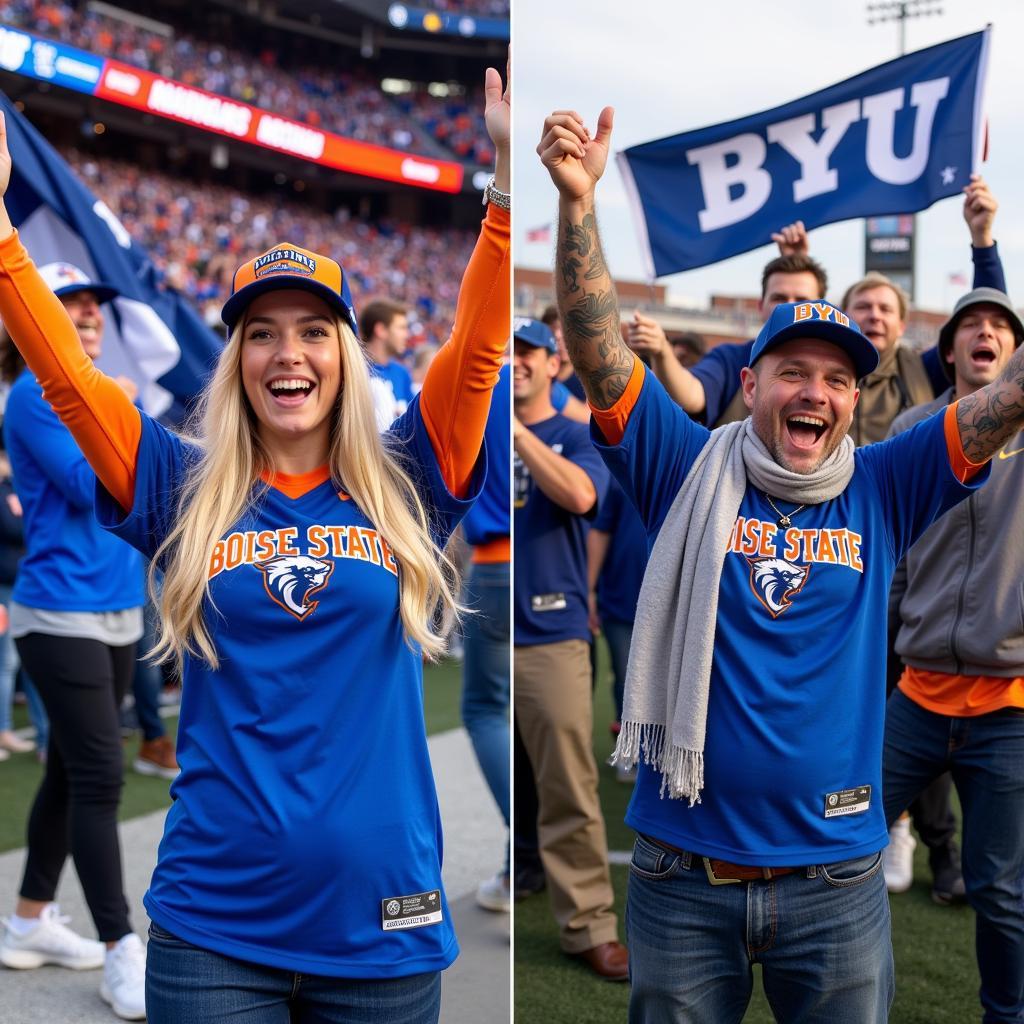 Boise State and BYU fans celebrating