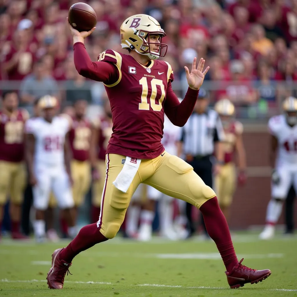 Boston College Quarterback Throwing a Pass